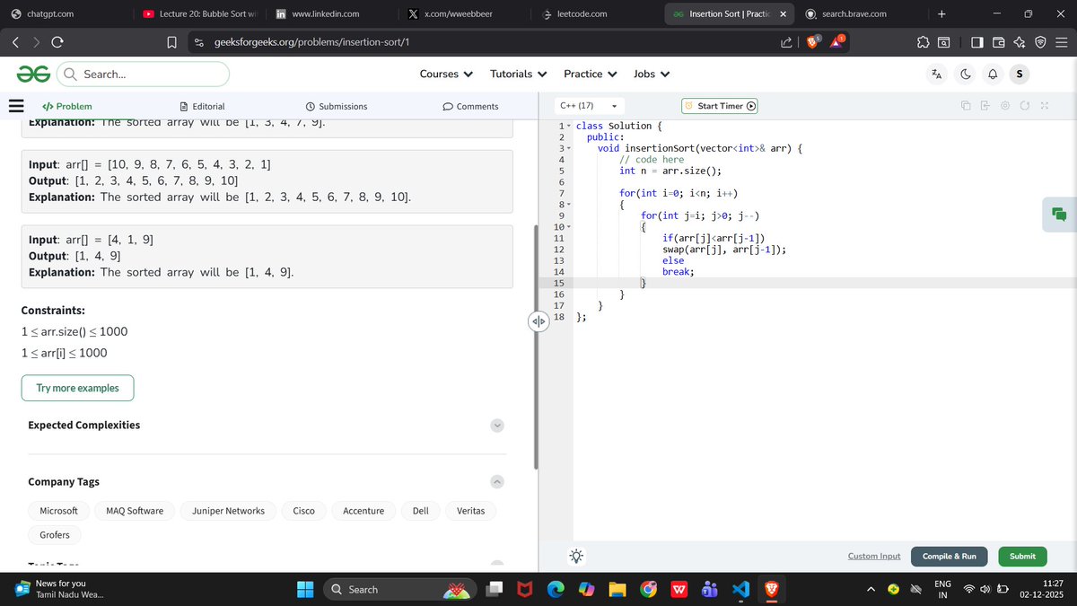 Shekhar21058582's tweet image. 🚀 Today I started my DSA journey with C++!
Solved a few problems on my own &amp;amp; learning step-by-step 💡📘
📚 Today I learnt Sorting
✨ Insertion Sort — and solved problems based on it!

🔥 Growing my knowledge every day! 💪🤓
@rohit_negi9 
#DSA #CPP #CodingJourney ✨🧩