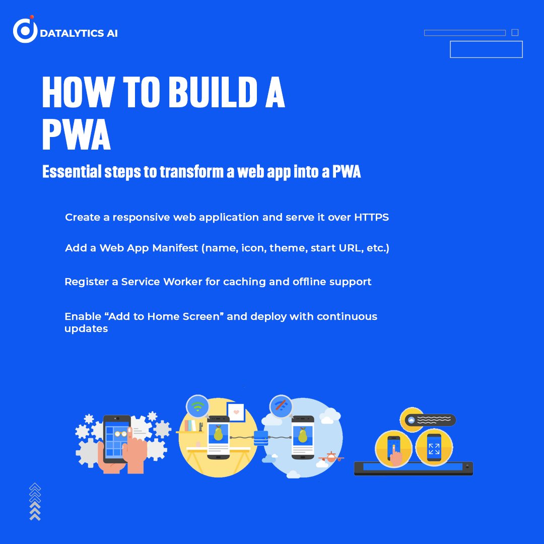 DatalyticsAi's tweet image. Apps without the app store? ✨
PWAs load fast, work offline, and feel like native apps — right in your browser.

#PWA #WebDevelopment #Frontend #TechSimplified