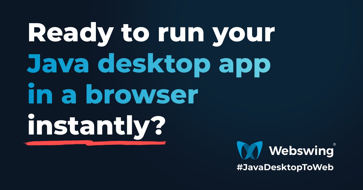 Webswing_org's tweet image. Why rewrite when you can run instantly? With Webswing, there’s no need for rewriting your code.
With Webswing, your Java desktop app can live in the browser today!
Find out more at webswing.org/en
#java #oracleforms #swing #javafx #eclipse #swt #netbeans #webswing #oracle