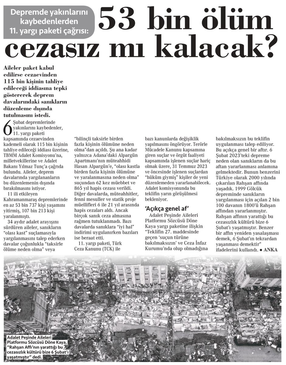 📰 Haberimiz Cumhuriyet Gazetesi'nde 👇

6 Şubat depremlerinde yakınlarını kaybedenlerden 11. Yargı paketi çağrısı: 53 bin ölüm cezasız mı kalacak?

ankahaber.net/haber/detay/6_…

ankahaber.net/haber/detay/6_…