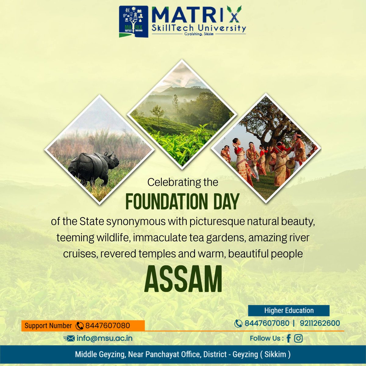 university19447's tweet image. “Happy Assam Foundation Day from Matrix SkillTech University!
Today, we celebrate the rich heritage, vibrant culture, and timeless traditions of Assam.&quot;
#AssamFoundationDay #MatrixSkillTechUniversity #PrideOfAssam #CulturalHeritage #UnityInDiversity #CelebrateAssam #AssamCulture