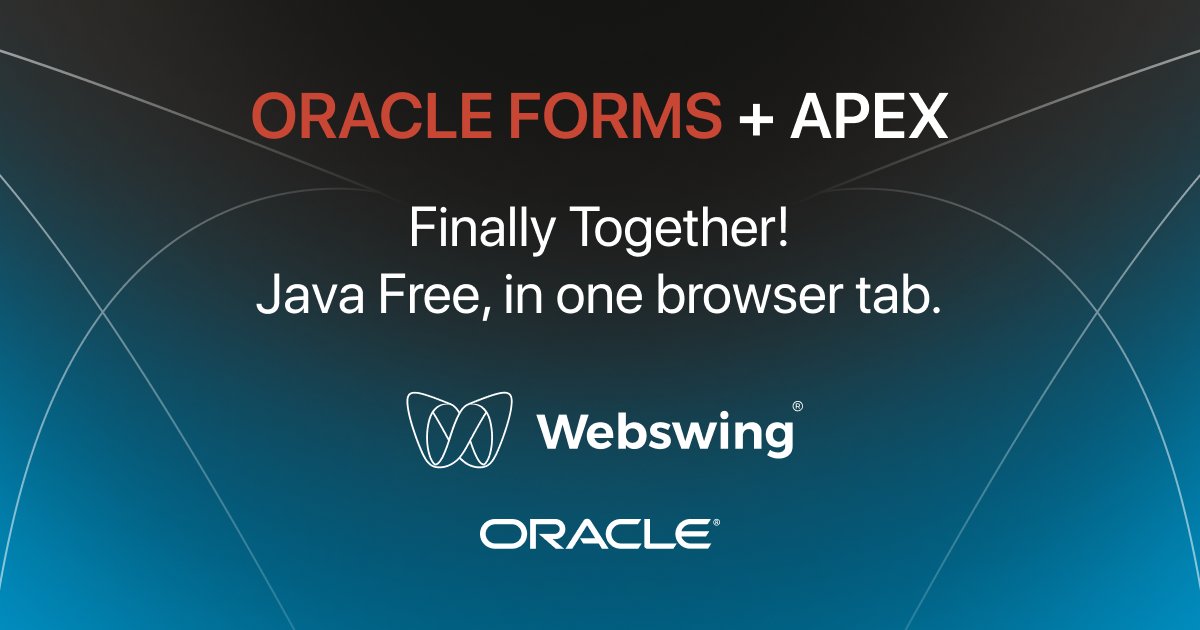 Webswing_org's tweet image. Oracle Forms and APEX finally together!!!

Webswing integrates them seamlessly into one browser window, creating a smarter and more flexible enterprise app environment. 

Try it out for free here and check the demo at webswing.org/en/oracle-forms

#java #oracleforms #swing #eclipse