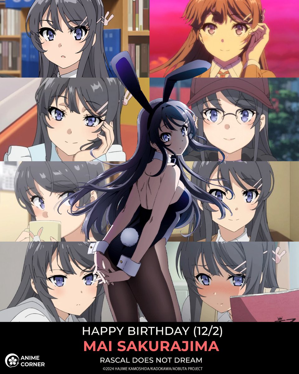 Happy birthday to the beautiful, reserved, and warm-hearted Mai Sakurajima! 🎂✨💞🐰

Anime: Rascal Does Not Dream
CV (JP): Asami Seto
CV (EN): Erica Mendez