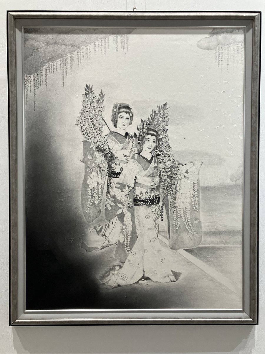 水墨画 生徒作品展 ☆似てない😅「二人藤娘🪭」 ☆浮世絵風のミニ和傘