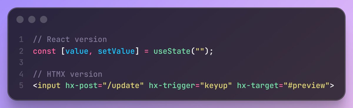 AnkitMohanta080's tweet image. React wants you to manage state.
HTMX says: “Why not let the server do it?”

React = client-state brainpower
HTMX = server-state simplicity

Which mindset do you prefer?
#react #WebDevelopment #webdevbootcamp #programming #JavaScript