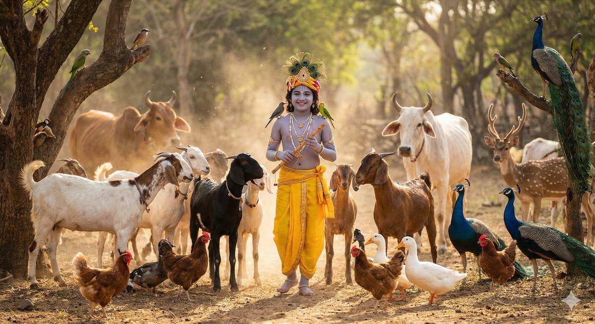 My dear Krishna lovers... 
All living things in nature are equal, right? So why so much hatred for goats that rip their muscles and eat them? Why so much love for cows?