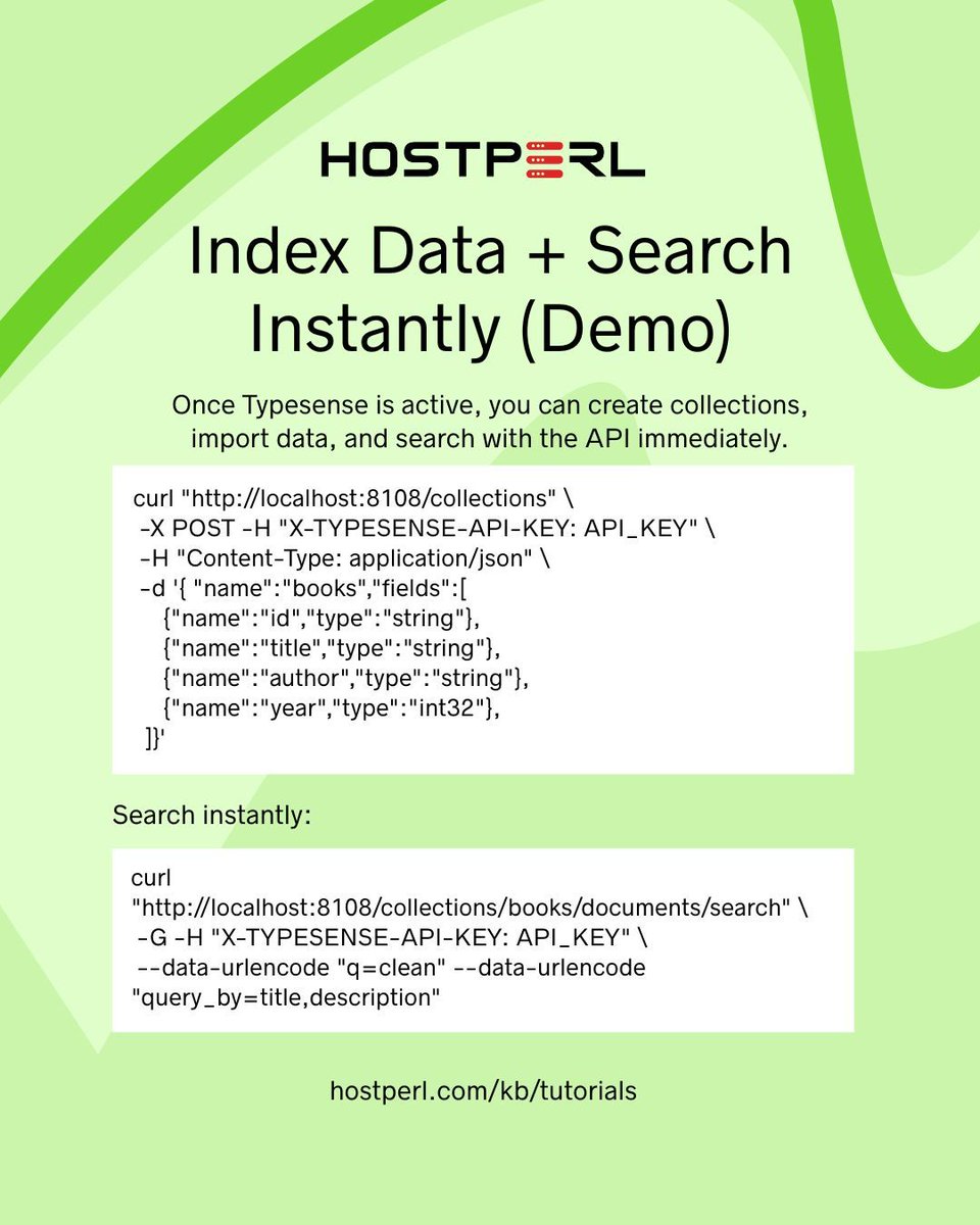 hostperlweb's tweet image. Index Data + Search Instantly (Demo)

Once Typesense is active, you can create collections, import data, and search with the API immediately. 

#TypesenseAPI #DataSearch #FullTextSearch #IndexingEngine #UbuntuLinux #DevOpsWorkflow  #ProgrammingTools #WebEngineering #Hostperl