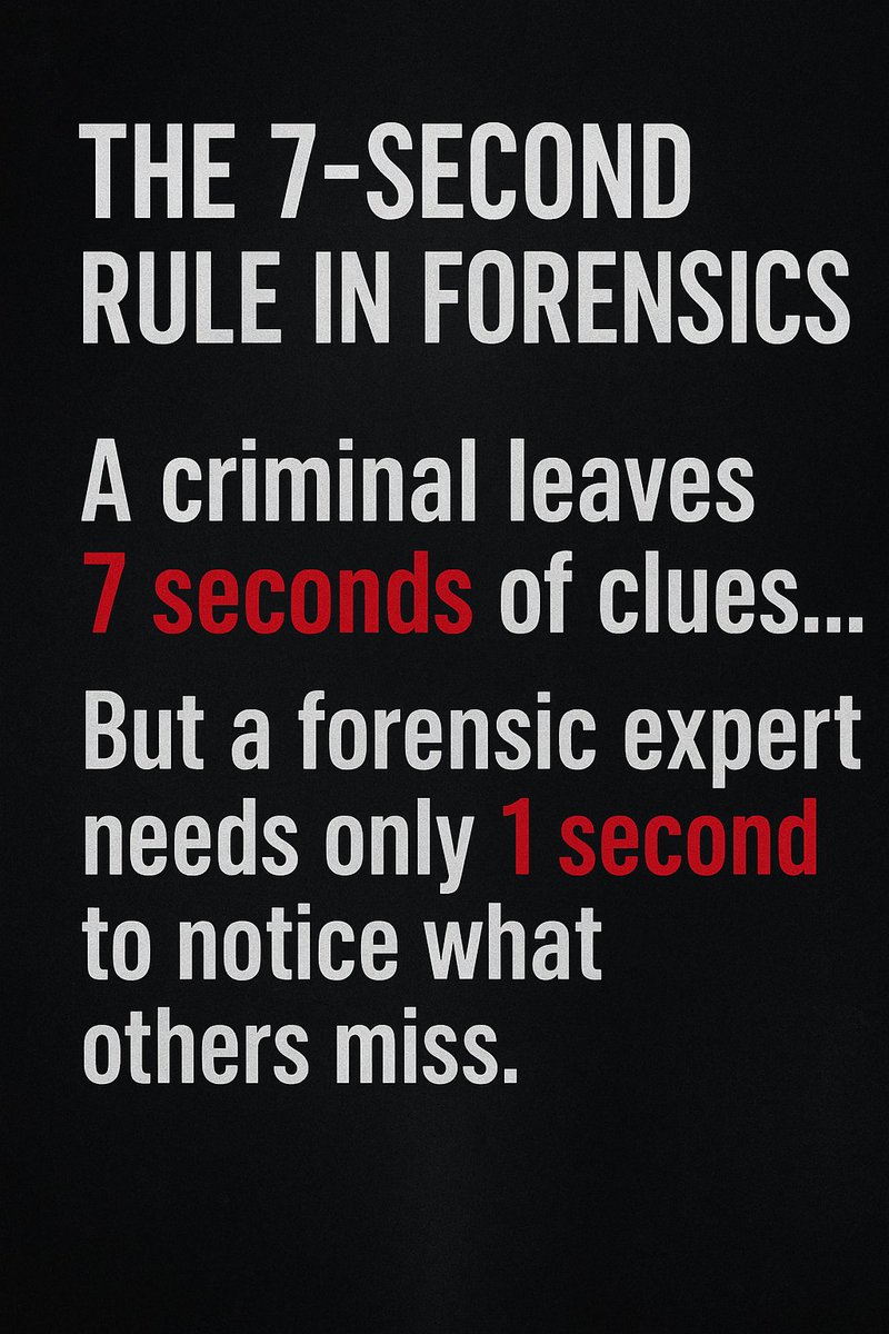 forensicshriya's tweet image. 🚨 The 7-Second Rule in Forensics

A criminal leaves 7 seconds of clues…
But a forensic expert needs only 1 second to notice what others miss.

That 1 second can solve a case —
or expose a killer.

#ForensicScience #CSITruth #CrimeSceneInvestigation #EvidenceNeverLies…