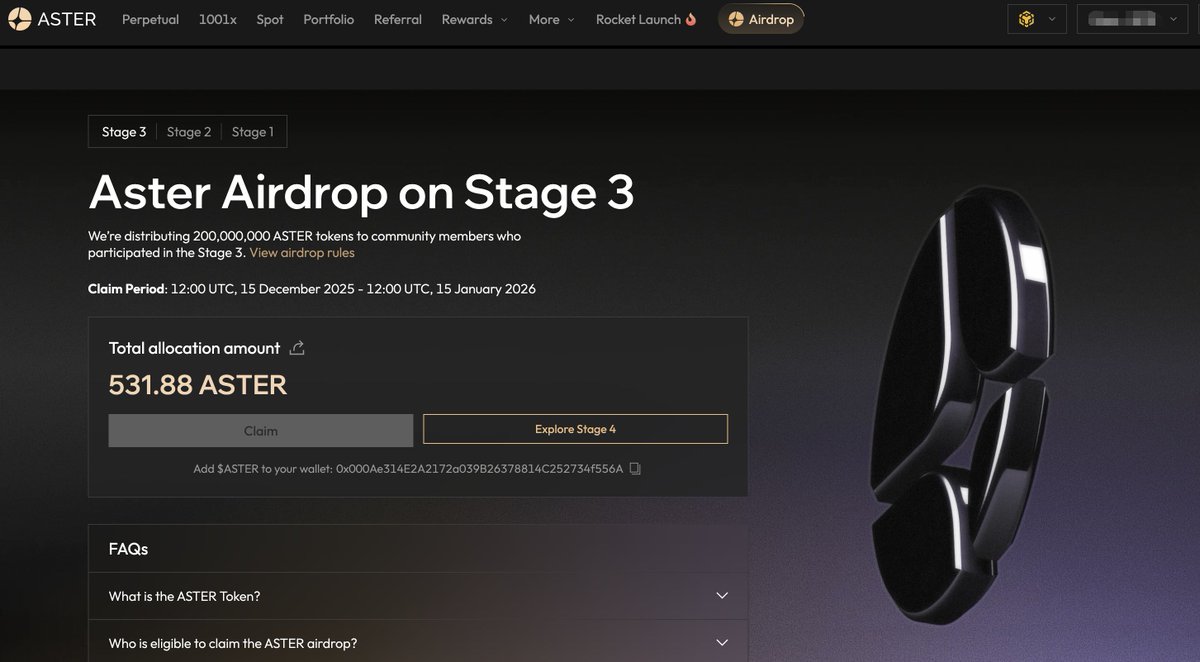 EvaCmore's tweet image. Aster S3可以查询空投了，15号可以领取空投
查询链接🔗asterdex.com/en/airdrop

跌到0.88的时候你们低于CZ的价格超低了吗？

官方刚公布了第四阶段的回购加速，这次回购提前了8天，行情这个样子，$Aster 的价格能稳住，很好了。

官方回购地址：0x573ca9FF6b7f164dfF513077850d5CD796006fF4…