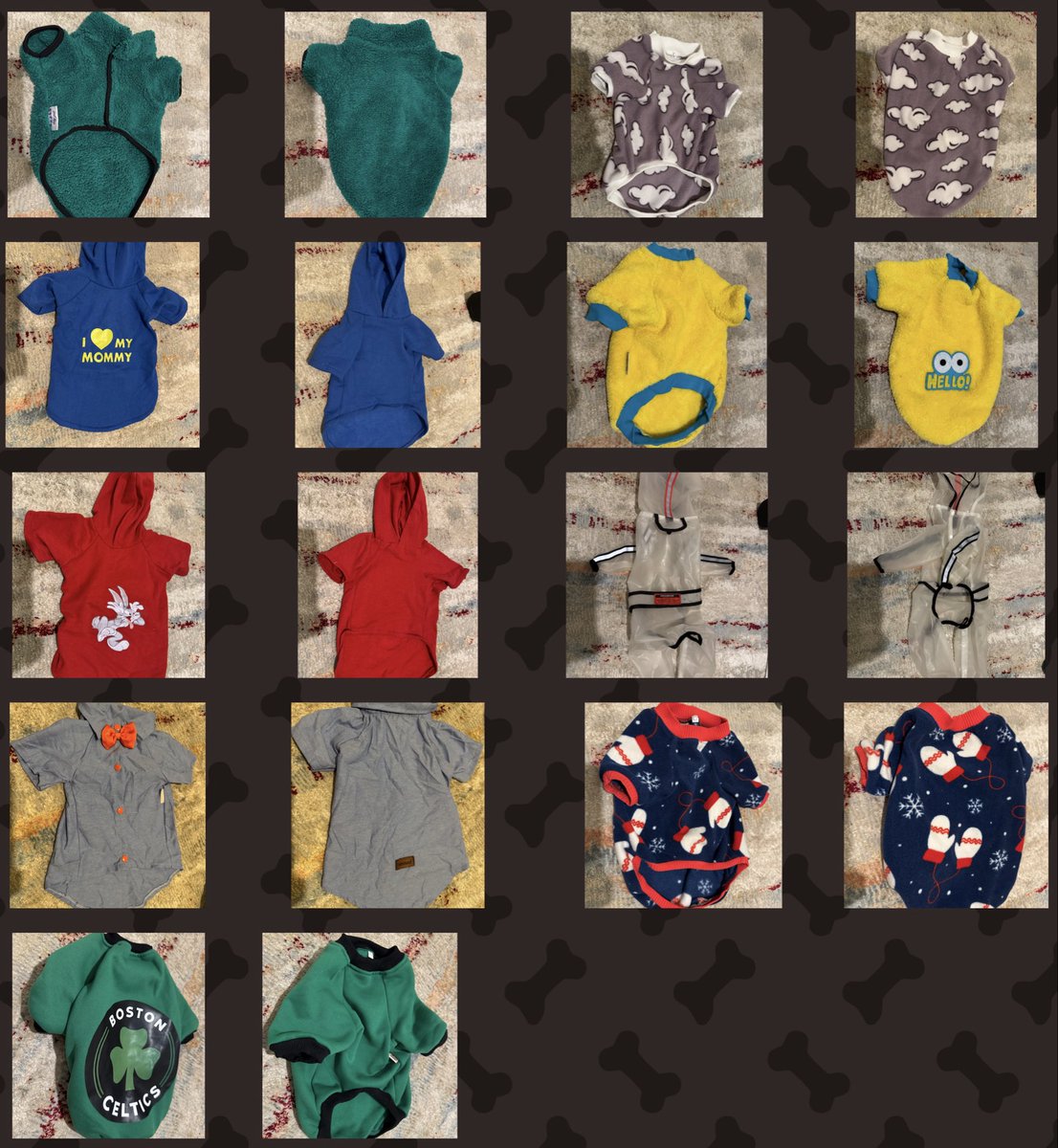 Merhaba, Teddy’e küçük gelen aşağıdaki kıyafetleri ücretsiz şekilde vermek istiyorum. Bizimki hızlı büyüdüğü ve kilo aldığı için maalesef sadece 1-2 defa giyildiler. 4-7kg arası köpekler için uygunlar. Yine de mesaj atarsanız detaylarını kontrol edip ölçü de paylaşabilirim.