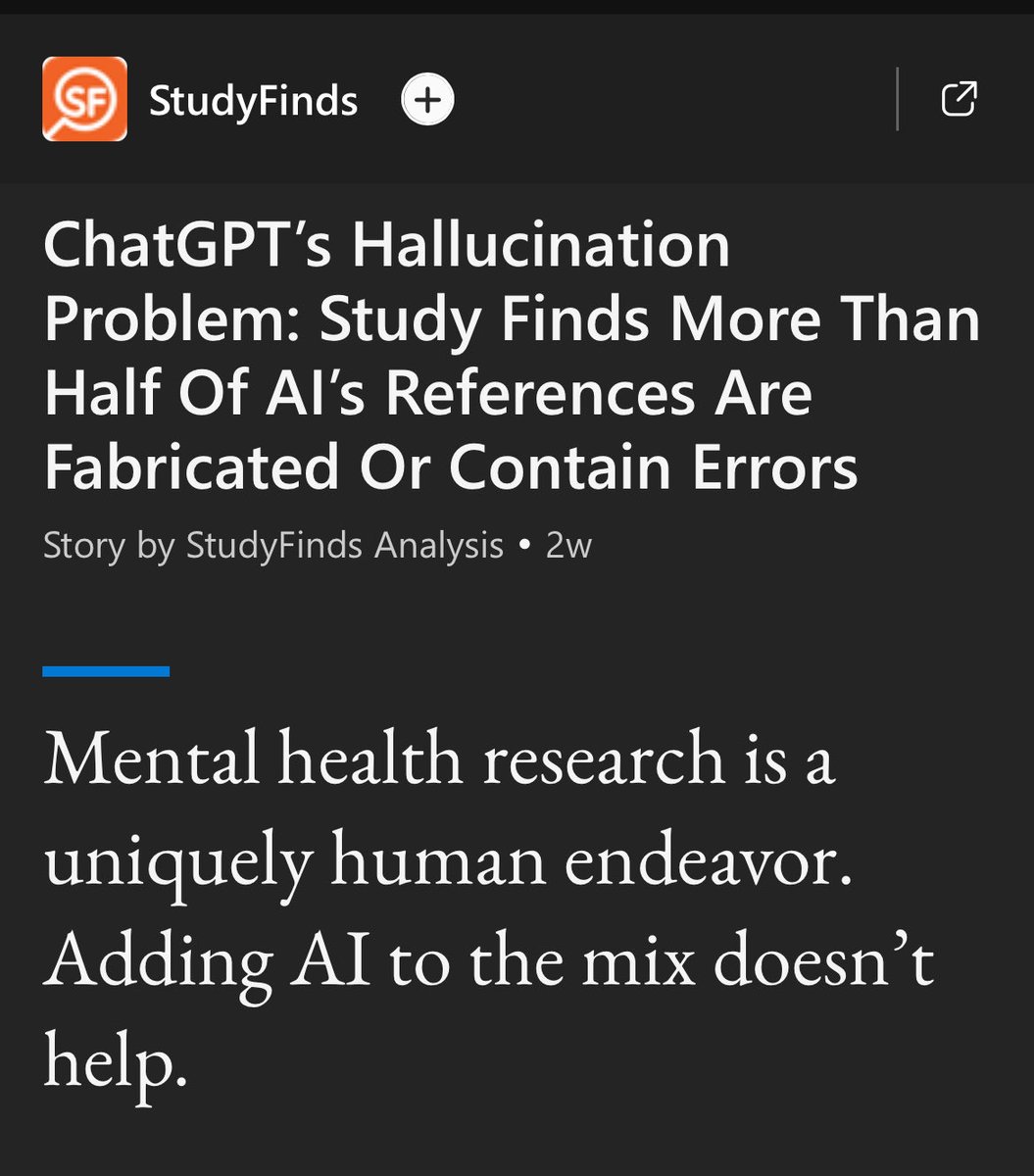 MrEwanMorrison's tweet image. AI makes fake quotations more than half the time.

&quot;A Deakin University study of mental health literature reviews found that ChatGPT (GPT-4o) fabricated roughly one in five academic citations, with more than half of all citations (56%) being either fake or containing errors.&quot;