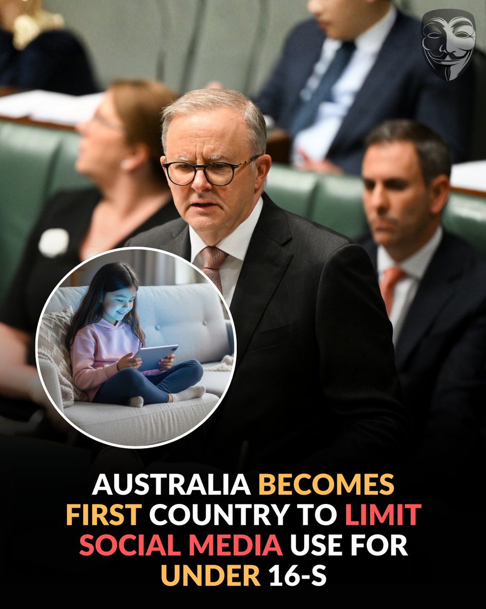 anonymousgroupx's tweet image. Australia bans social media for under 16s starting this December. 📱

Australia just became the first country to officially bar anyone under 16 from using social media... a move leaders say is meant to protect kids from bad content and rising mental health risks. Starting…