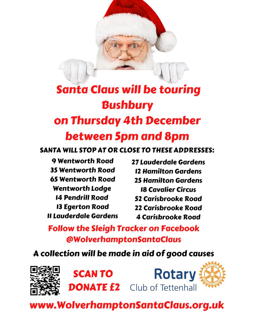 Santa’s Sleigh is coming to Bushbury
🕔  5pm Thursday 4th December
✨ Live Sleigh Tracker
Follow Santa live with the Sleigh Tracker link we'll be posting on Facebook!
📢 Please Share!
Please share with your friends and family in the area so they don't miss out on seeing Santa!