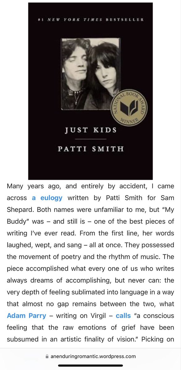 New book review: on Patti Smith’s Just Kids (link in tweet below). 👇🏼