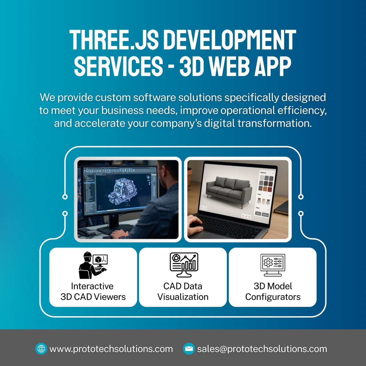 ProtoTechSoln's tweet image. At ProtoTech Solutions, with over 10 years of experience, our developers use Three.js and WebGL to craft cutting-edge 3D engineering applications that run smoothly on any modern browser, no plugins needed. Learn more: prototechsolutions.com/3d-services/th…

#ThreeJS #WebGL #3DVisualization