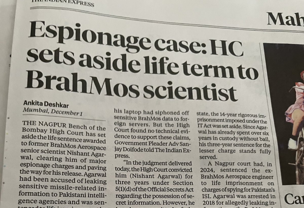 RanaAyyub's tweet image. The BrahMos scientist is Nishant Agarwal, accused of providing sensitive information to Pakistan’s ISI. Mentioning the name because we live in a time where your name dictates the outrage and the ‘patriotism’ of an entire community