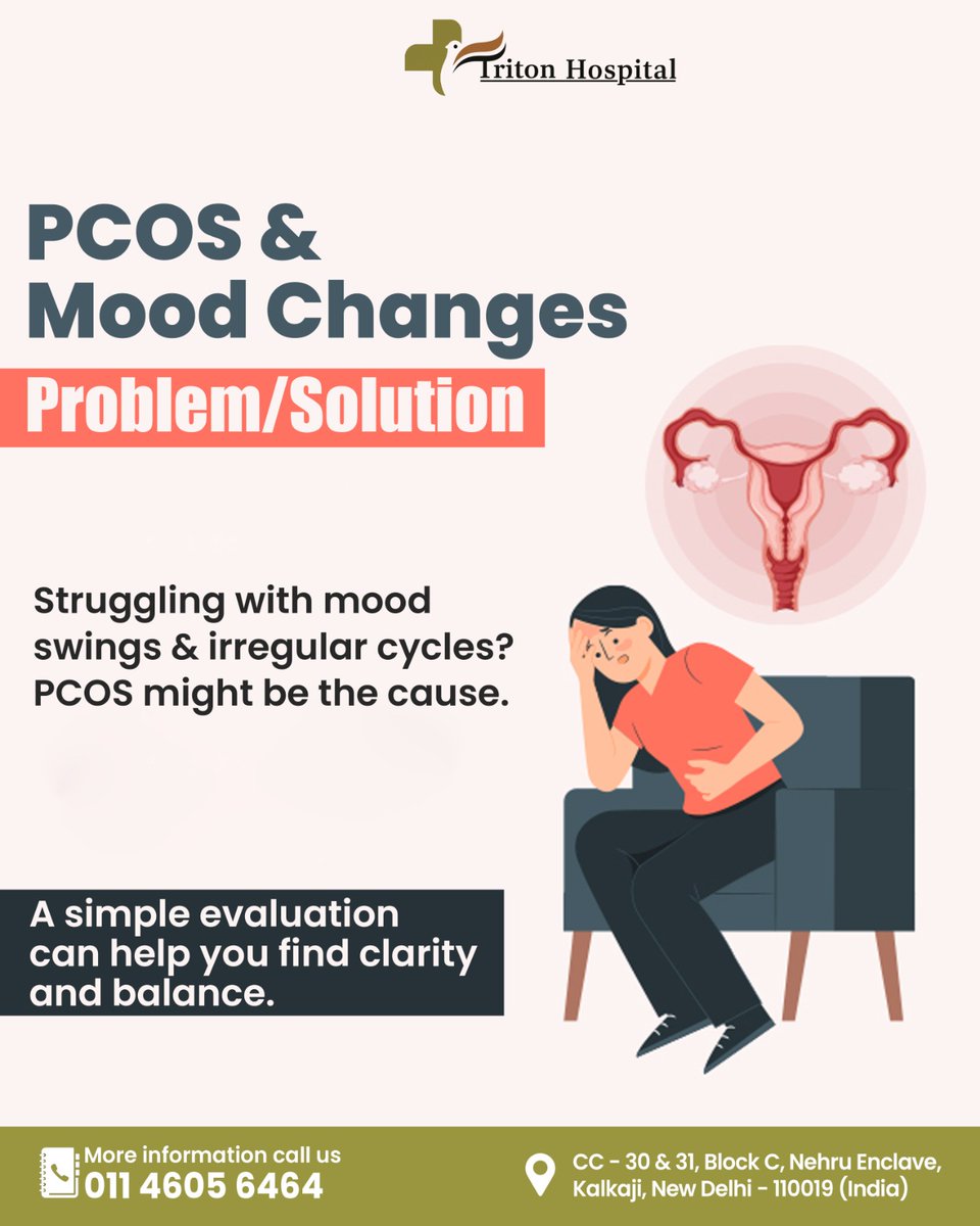 HospitalTriton's tweet image. Struggling with mood swings or irregular cycles? PCOS could be the reason. Get evaluated at Triton Hospital and take a step toward clarity and balance. 💛✨
#TritonHospital #PCOSAwareness #WomenHealth #MoodSwings #HormonalHealth #HealthcareIndia
