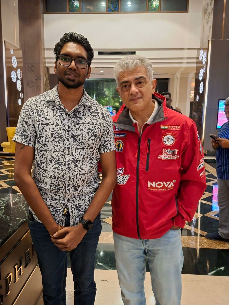 ajithFC's tweet image. Racer Narendren gets autograph on his race suit with Ajith sir in Malaysia. 

Pic: Narendren panirselvam | #AK #Ajith #Ajithkumar | #AjithKumarRacing | #24HSeries | #AKRacing |