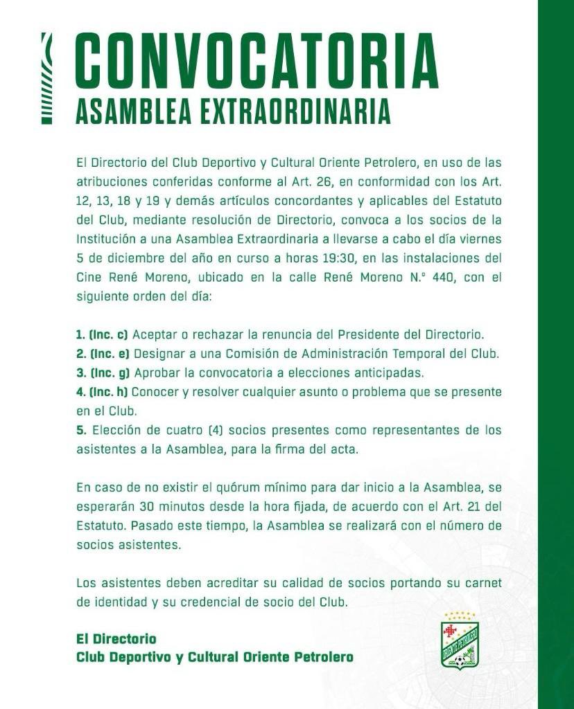 Asamblea en Oriente tras renuncia de sus directores vigentes