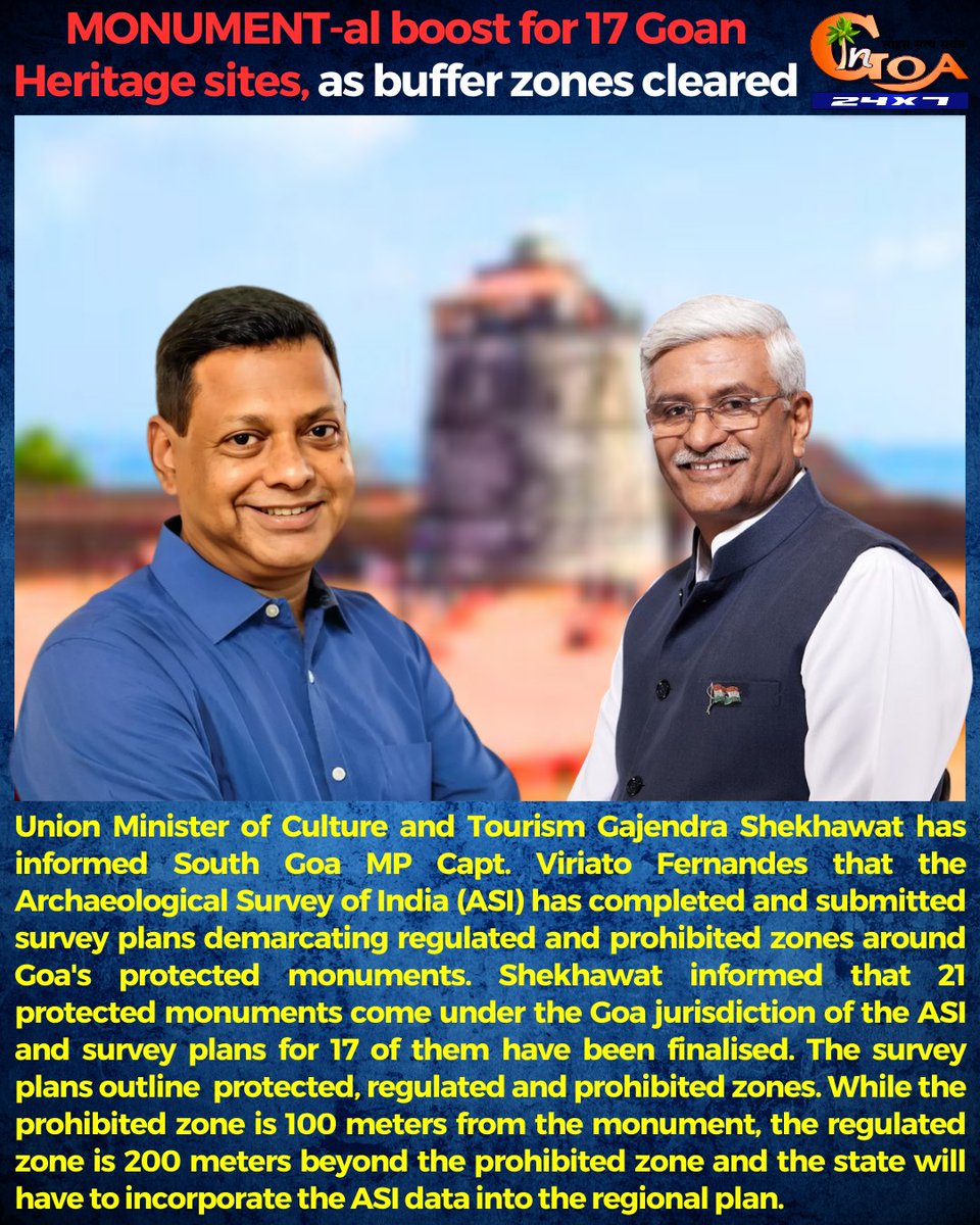 InGoa24x7's tweet photo. MONUMENT-al boost for 17 Goan Heritage sites, as buffer zones cleared
#Goa #GoaNews #Monumental #Boost #HeritageSites #Goan #BufferZones @ViriatoFern @gssjodhpur https://t.co/zt4e7oetbS