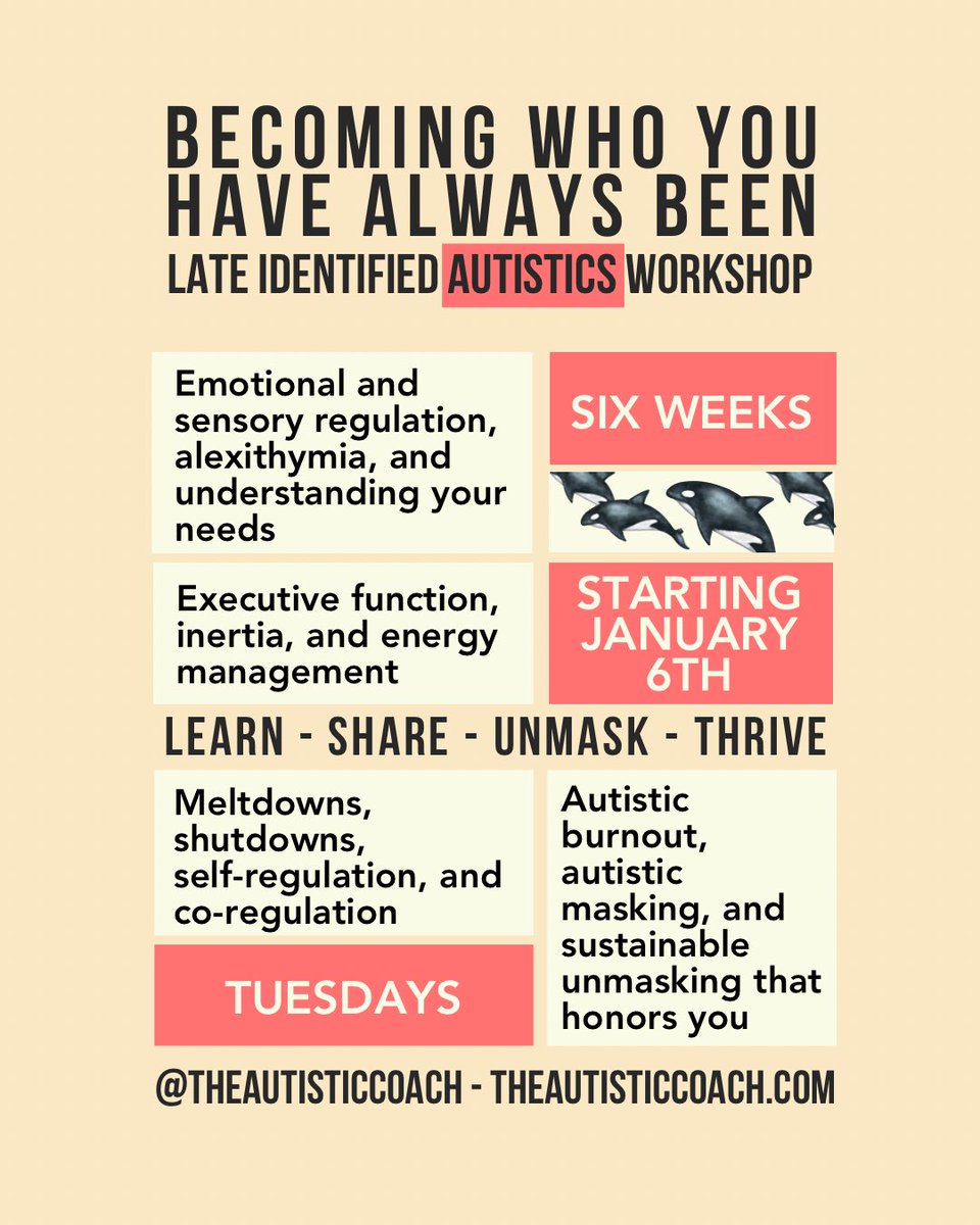 AutisticCoach_'s tweet image. I’m teaching a 6 week workshop that equips you with the tools to become who you’ve always been. 

#ActuallyAutistic 

theautisticcoach.com/late-diagnosed…