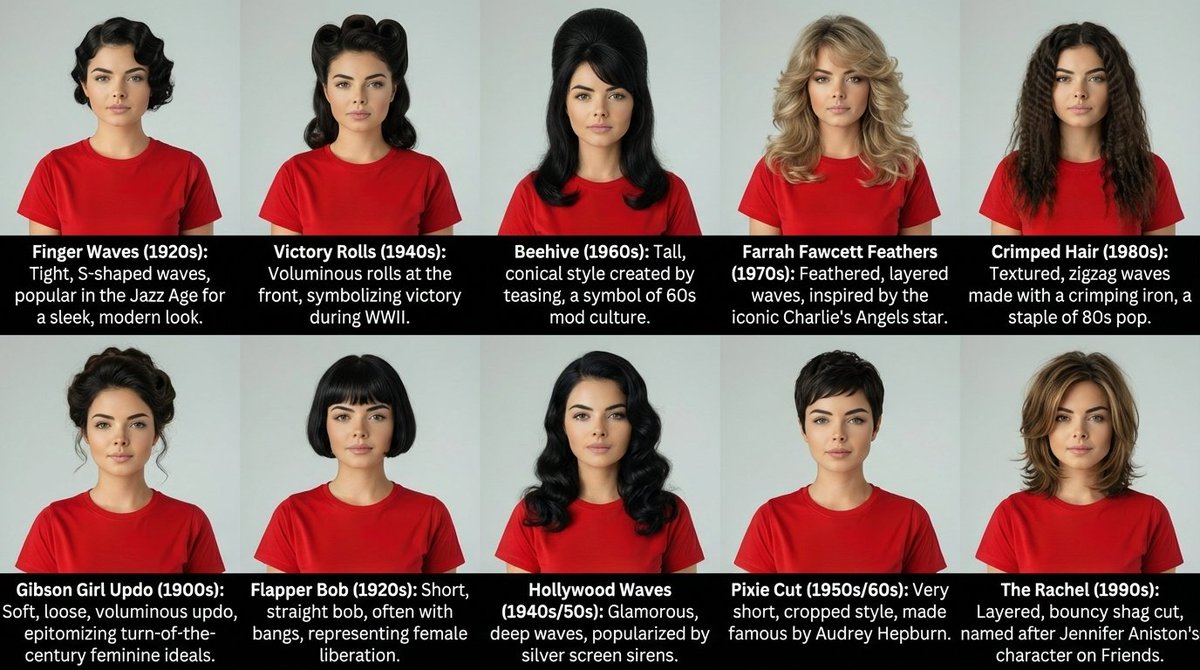 pixazoai's tweet photo. 10 eras. 1 face. Endless learning ✨

With Nano Banana Pro on Pixazo, generate 10 iconic hairstyles + their origins from one photo 🍌

Want the prompt? Comment “PIXAZO” 💛
 https://t.co/TsH82AMwte

#Pixazo #NanoBananaPro #AIHair #aicreations #HairStuff #AI https://t.co/QIT7oUmZcQ