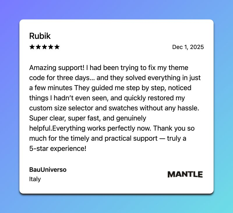 This amazing review from our Italian 🇮🇹 customer made our day 🙏

A customer spent three days trying to fix their theme code. Our team solved it in minutes. ⚡ 

This is how we are getting all these 5-star reviews. Not just great software, but support that actually cares and