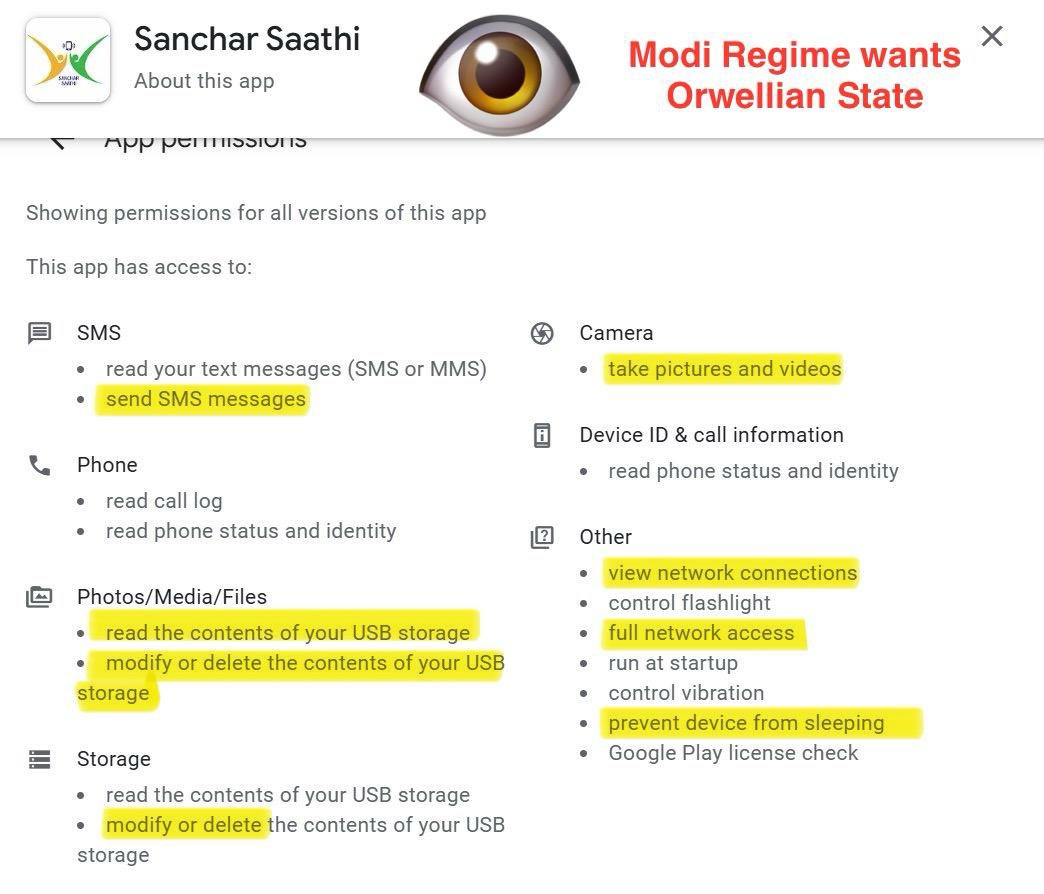 rajuparulekar's tweet image. Dear People,

संचार सारथी ये कर सकते हैं,

एसएमएस भेज सकते हैं, तस्वीरें और वीडियो ले सकते हैं, आपके यूएसबी स्टोरेज को पढ़, संशोधित और डिलीट कर सकते हैं, फ्लैश लाइट नियंत्रित कर सकते हैं, आपके डिवाइस को स्लीप मोड में जाने से रोक सकते हैं।

क्या आपको संदिग्ध कॉल और संदेशों की…