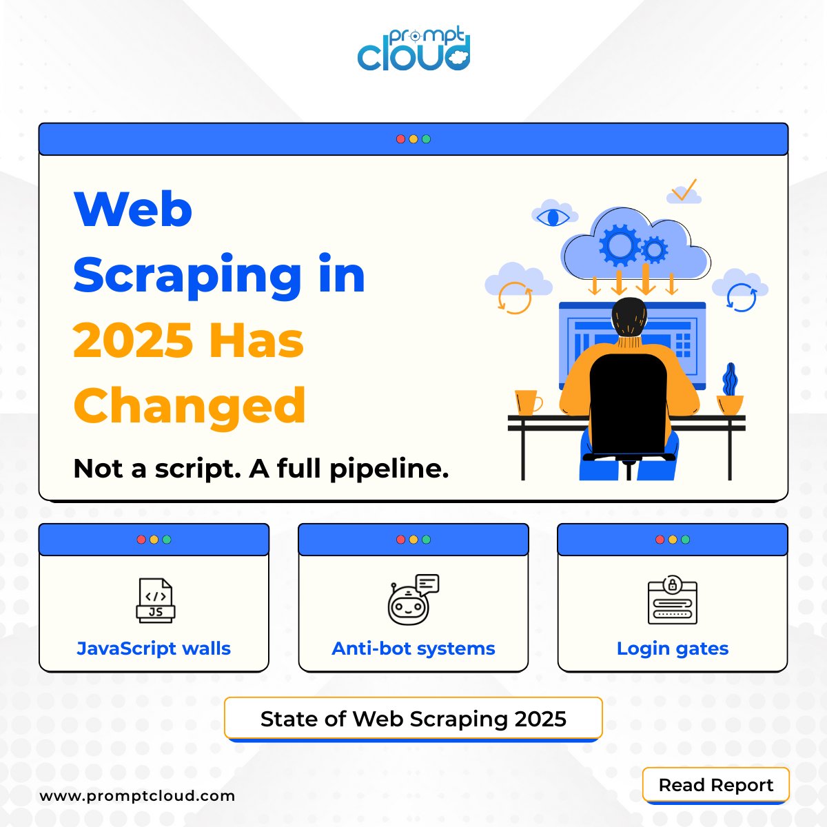 promptcloud's tweet image. In 2025, scraping isn’t “just code.”
It’s pipelines. Compliance. AI.

The web has changed — our report explains how: shorturl.at/KFnGX

#WebScrapingReport2025 #WebScrapingTrends #DataExtraction #PromptCloud