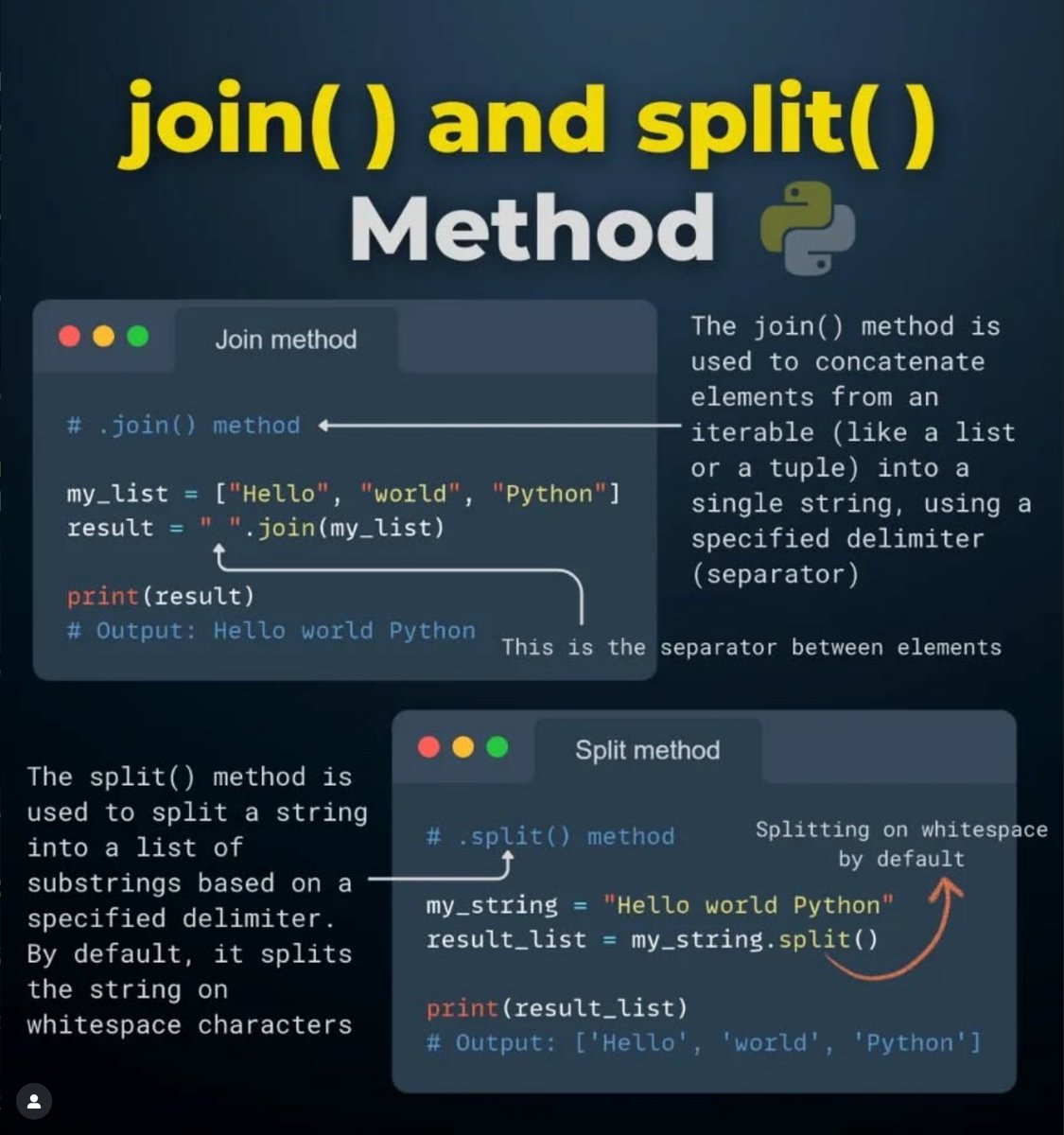 Python_Dv's tweet image. Join and split methods in Python ✨