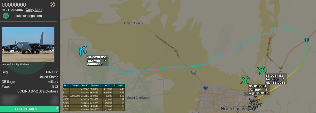 eanna_haven's tweet photo. B-52 Stratofortress
00000000 / #AE5886 / 60-0038
+ two B1's heading out from Nellis AFB
(Still need to fix my labels ๐ซข) https://t.co/kgiOIIP0wC