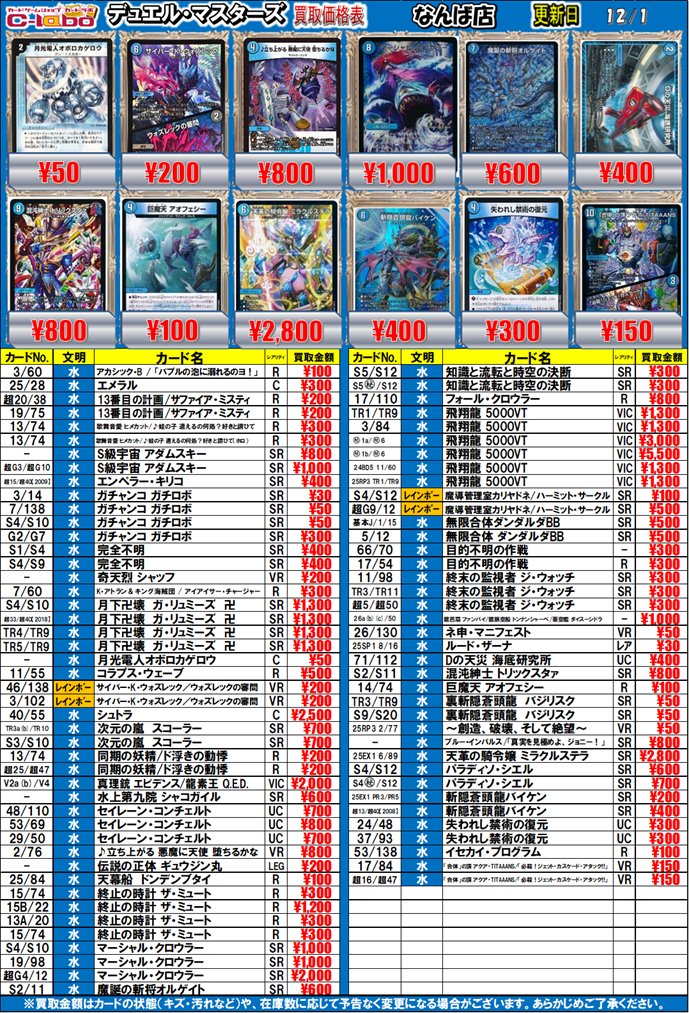 デュエルマスターズ #デュエマ 買取情報】 ✨火・水・自然買取表