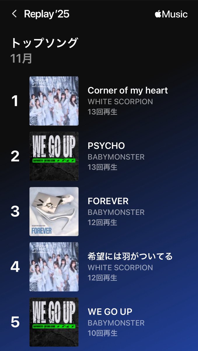 今月はホワスピ結構聞いたほうだな
Corner of my heartがちゃんと刺さってる