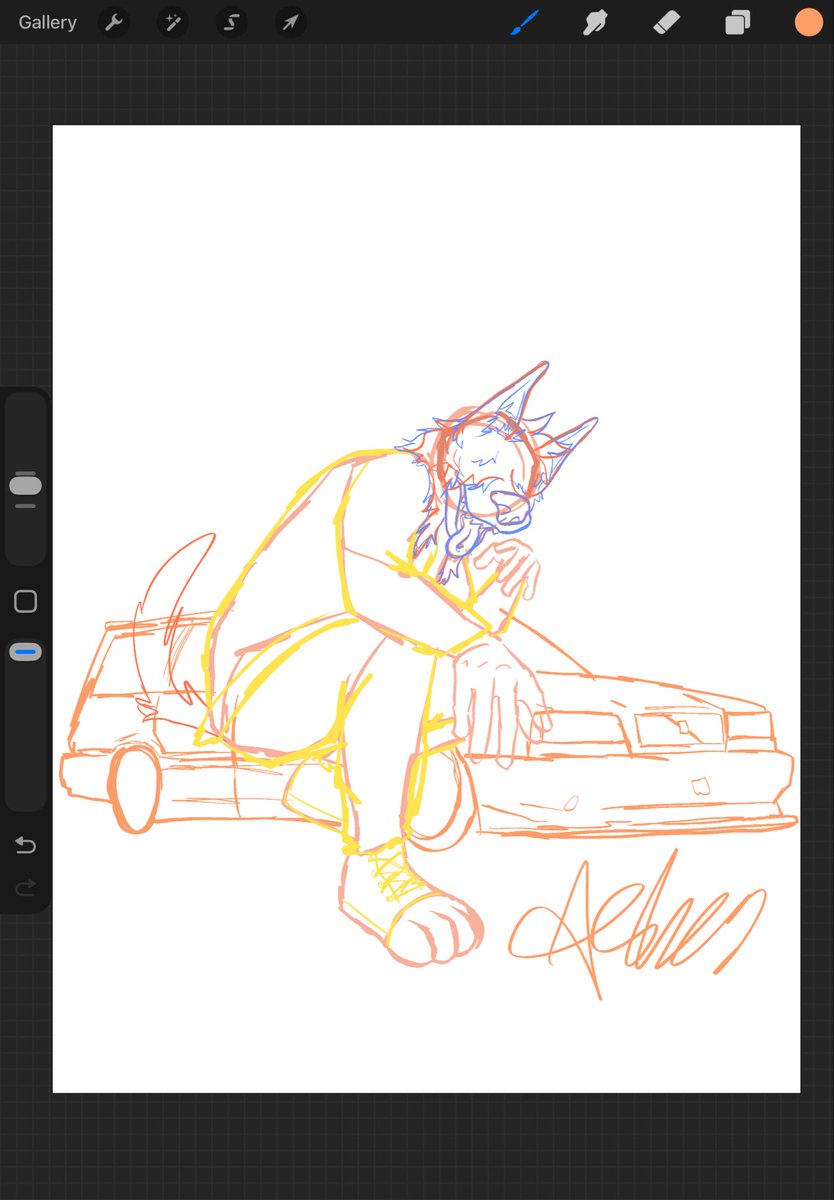 Awhitedoberman's tweet photo. Working on a sketch, Ashes and his Volvo. https://t.co/hqjBwu7yqA