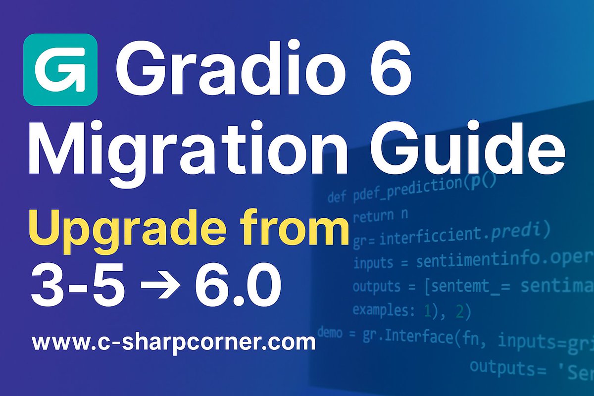 CsharpCorner's tweet image. Building AI apps with Gradio?

You NEED this migration guide.

Clear examples, breaking changes, best practices — all in one video by @RohitGuptaWeb3.

Your next upgrade just got 10x easier. Watch the guide now! youtube.com/watch?v=oPJqNi…

#Gradio6 #AI #Python #Gradio