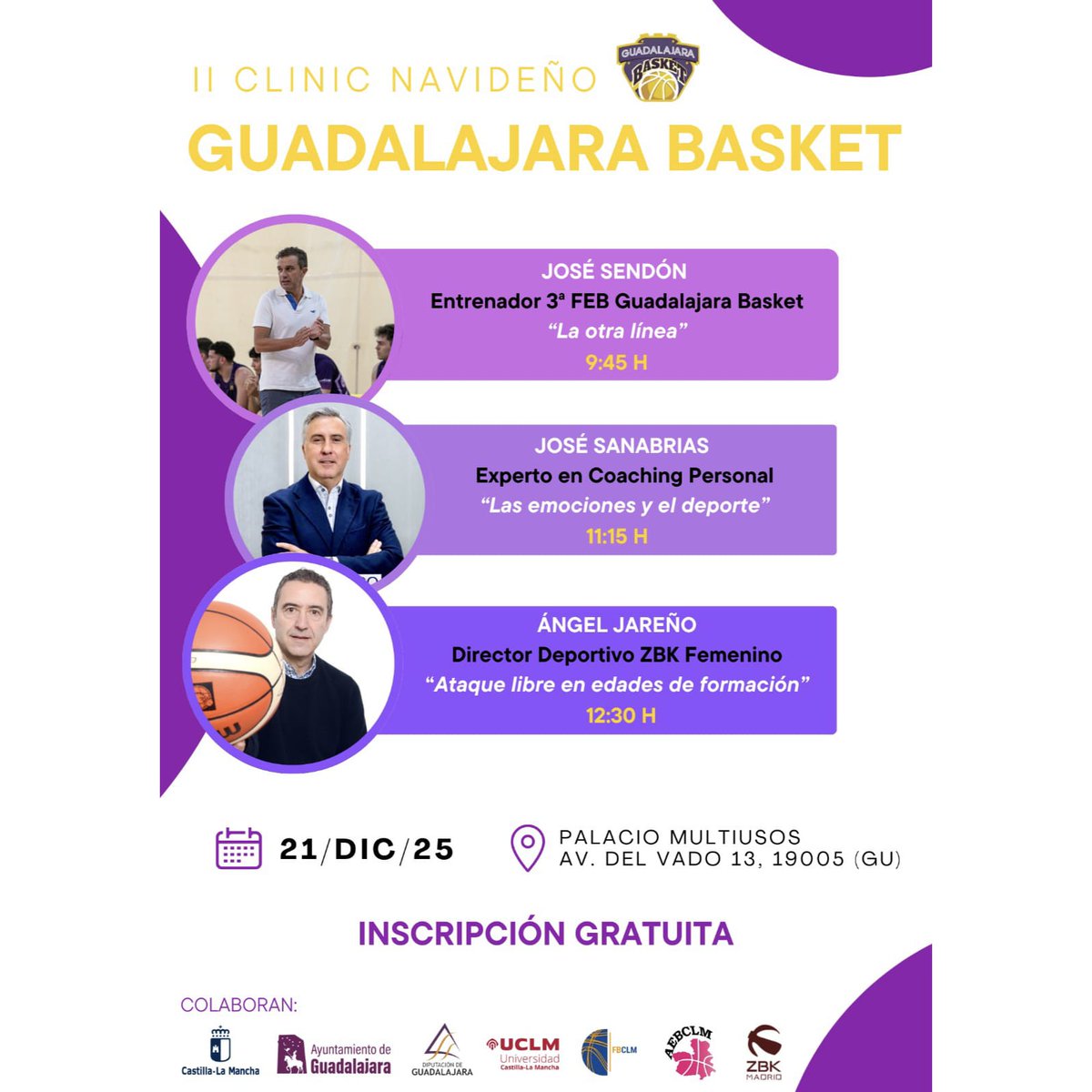 GuadaBasket's tweet photo. 🏀UN CLINIC POR NAVIDAD

Ya tenemos preparado nuestro Clinic, con un gran plantel de ponentes y atractivas ponencias.Para todos los entrenadores y entrenadoras que deseen formarse. 

➡️INSCRIPCIÓN. Gratuita. Obligatorio realizar la inscripción online en: https://t.co/1QSTORDxwm https://t.co/IL7gudjy6i