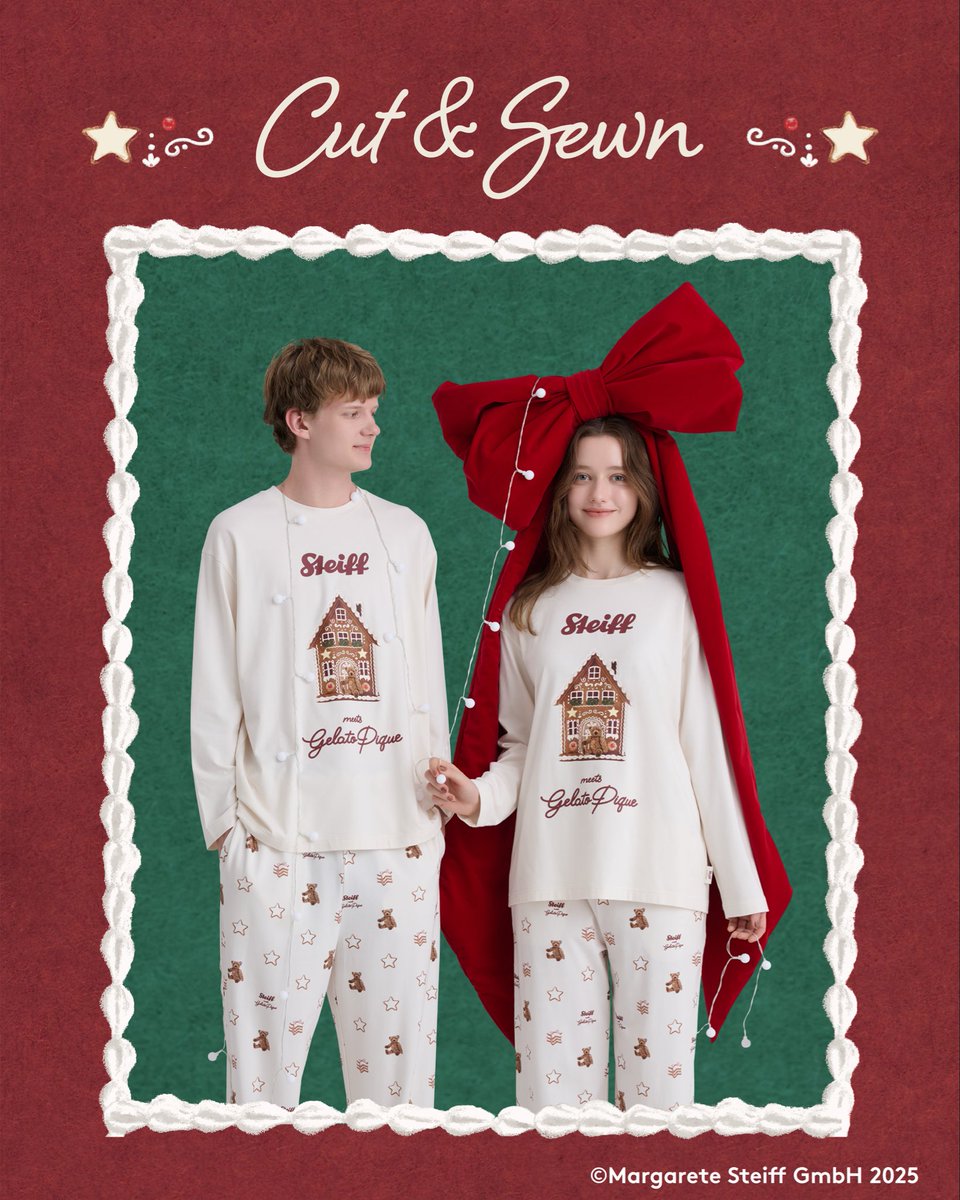 Steiff ジェラートピケ2025　パジャマ上下セット赤 Steiff meets GELATO PIQUE │ gelato pique (ジェラートピケ)公式サイト