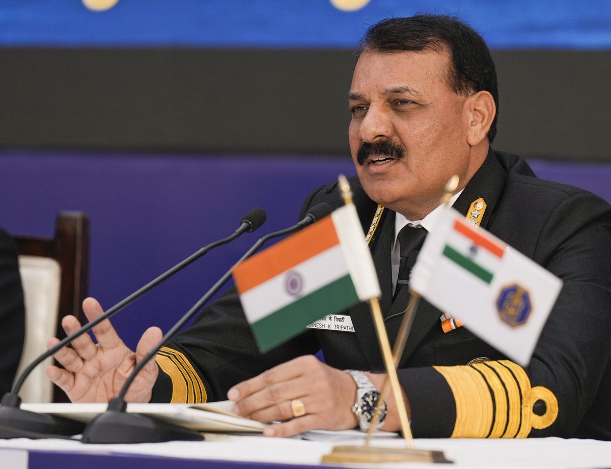 Defencematrix1's tweet image. IN Chief Adm. Tripathi outlines a year of high ops tempo in the Annual Presser:
-&amp;gt; Anti-piracy: 138 ship deployments since 2008; 3.7k+ vessels escorted
-&amp;gt;Red Sea/IOR crisis ops: 62 pirates caught, 40 capital ships deployed
-&amp;gt; 152 lakh MT cargo safeguarded on 376 vessels (~$6.5B)…