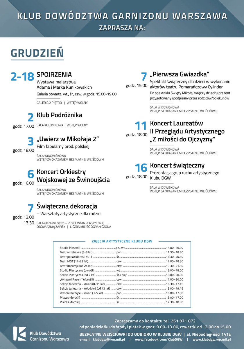 DGWdowodztwo's tweet image. #Program
#WydarzeniaGrudzień
❄️🎭🕺🎷💃🎤🎬❄️ Prezentujemy grudniowy program #KlubDGW ❄️📚❄️📖Rezerwacji można dokonywać pod tel. 261 871 072 - poniedziałek- środa, piątek 9.00 - 13.00, czwartek 12.00 - 15.00.❄️🎭🕺💃🎤🎻❄️
Zapraszamy serdecznie. Zapisy od 1 grudnia br.
‼️Ważna…