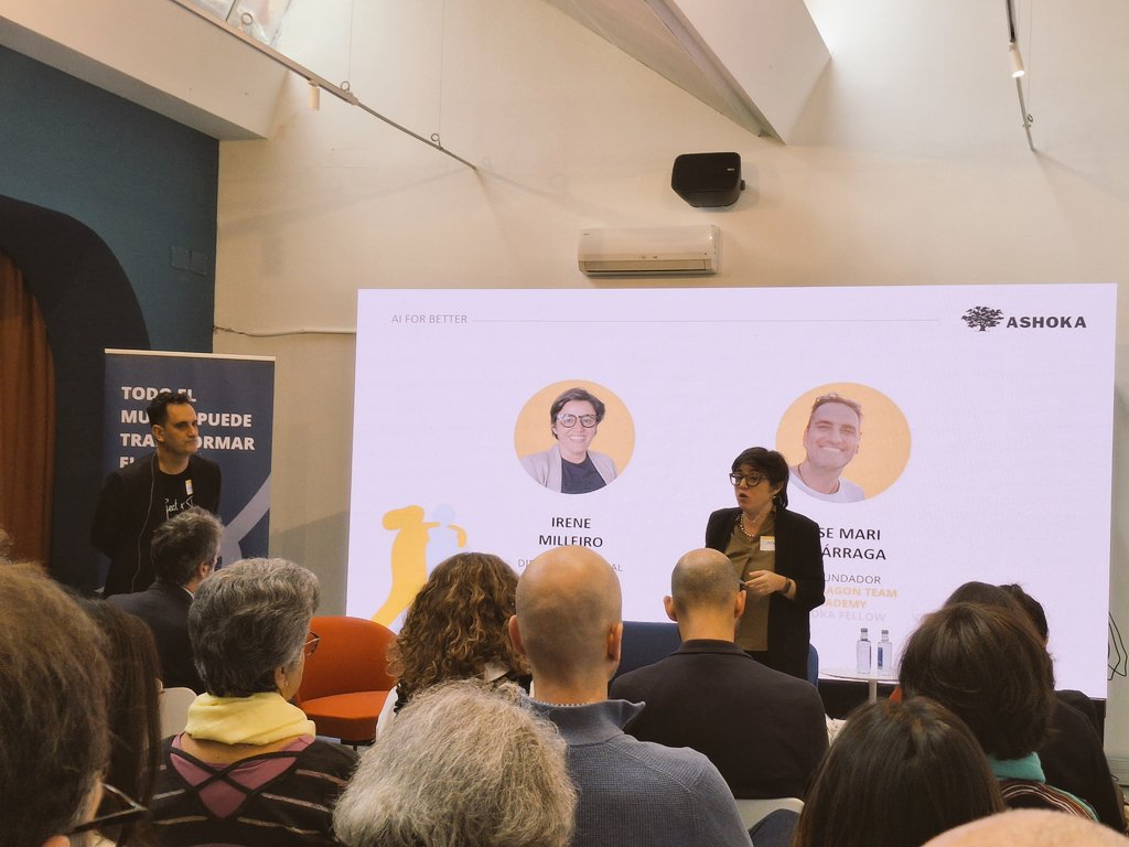 cris_aranda_'s tweet photo. @irenemilleiro inaugura la presentacióm de #IAforBetter @AshokaSpain, un espacio colaborativo de #IA y #EmprendimientoSocial. #ChangeMakers #IAforGood https://t.co/4o9BFPQMGO