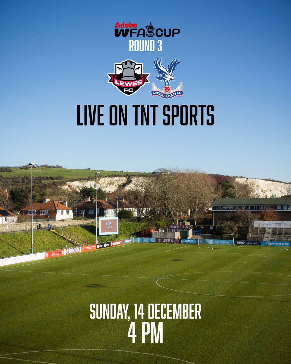 Our <a href="/AdobeWFACup/">Adobe Women's FA Cup</a> 3rd round fixture against <a href="/cpfc_w/">Crystal Palace F.C. Women</a> has been picked for broadcast on TNT Sports. 🔥
As a result, the kick off will now be at 4pm. 👊

This is going to be MEGA! 😍

You don't want to miss it - buytickets.at/lewesfootballc… 

 #COYR🔴⚫️
