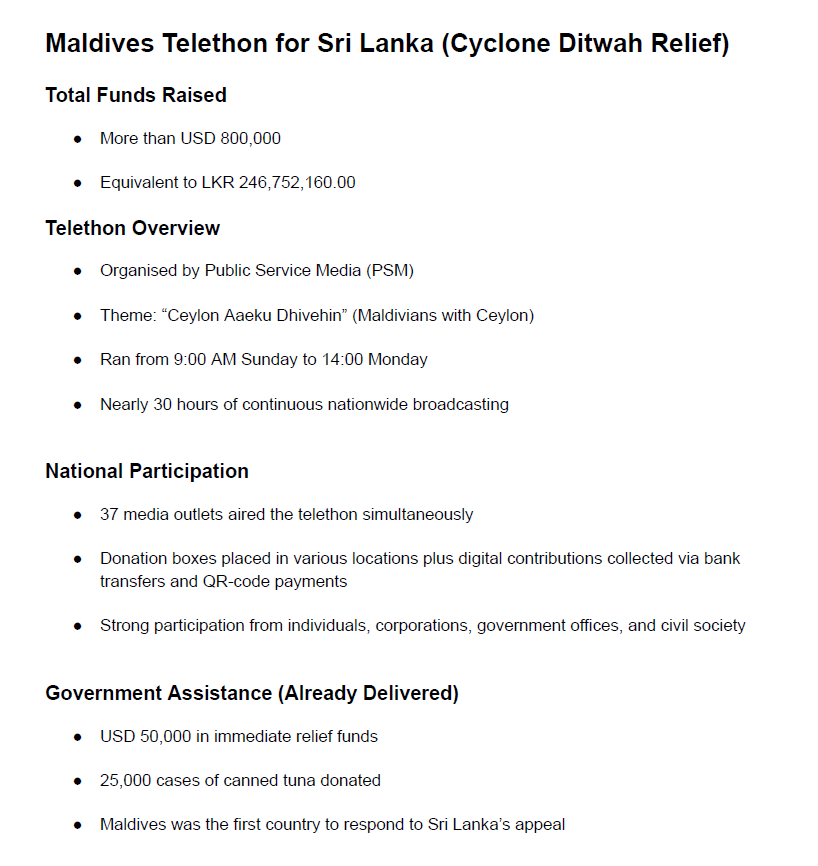 rangaba's tweet photo. Maldives raises nearly a million dollars to help Sri Lanka's cyclone victims. https://t.co/rfKDV5dpQJ
