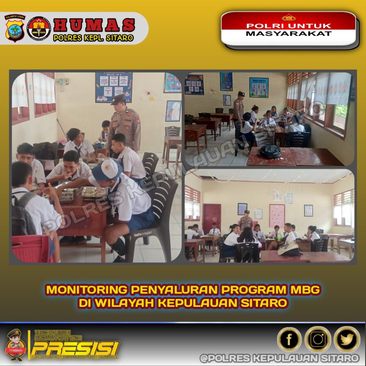 ResSitaro's tweet photo. Personil Polsek Tagulandang - Polres Kepulauan Sitaro. Melaksanakan Monitoring Kegiatan Penyaluran Program Makan Bergizi Gratis (MBG), di sejumlah sekolah di wilayah Kecamatan Tagulandang, Kab. Kepulauan Sitaro.

#monitoringMBG 
#polreskepulauansitaro https://t.co/GYLY7vN0cR