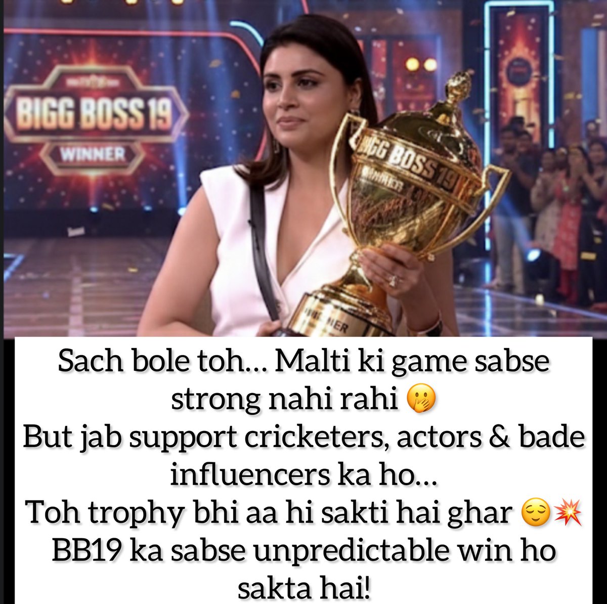 tellykhazana's tweet photo. #MaltiChahar #BB19 #BiggBoss19 #UnexpectedWinner #TeamMalti https://t.co/UXhzk65YTD