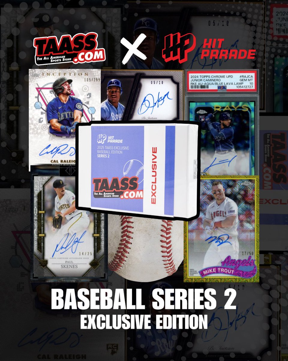TAASScom's tweet image. 2025 TAASS.com x Hit Parade Exclusive Baseball Edition Series Two Box 🔥⚾️

🤫 In jeder Box wartet ein signiertes Highlight auf dich - original Autogrammkarte eines aktuellen MLB-Stars oder einer wahren Legende als Re-Pack von Panini oder Topps !

❗️Die Serie ist…