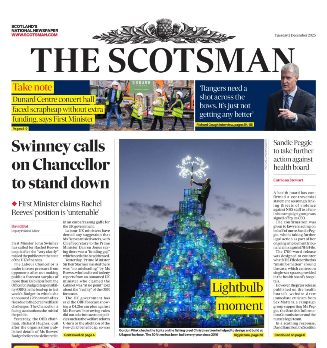 UllapoolB's tweet photo. What a wonderful sight, #Ullapool's own #CreelTree making the front page of @TheScotsman today
Congratulations @ullapool_lights
Delighted to have been part of the special night at @UllapoolB
https://t.co/lGSQoGfQdQ https://t.co/iTHhYDZGVM