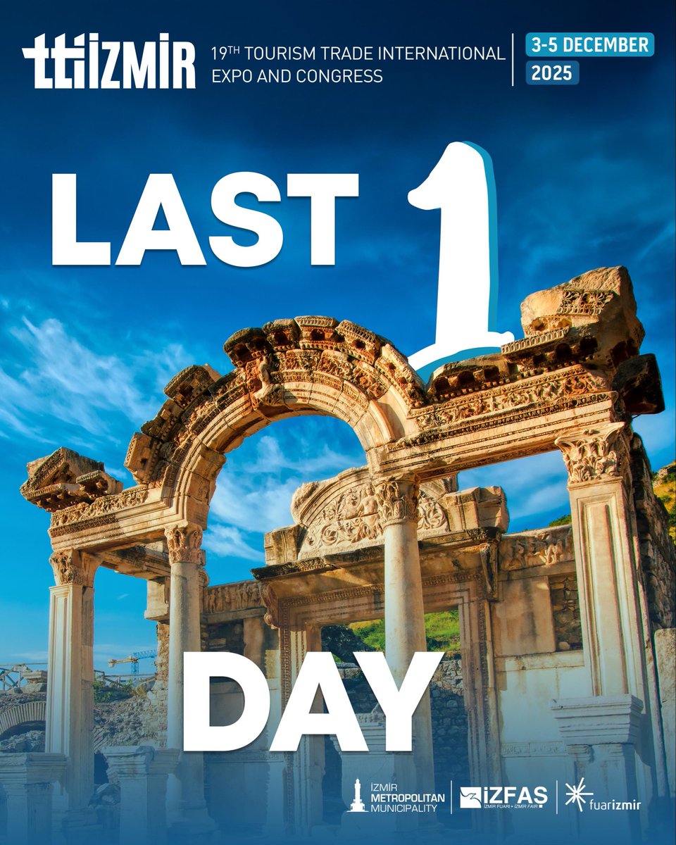 TTI İzmir yarın kapılarını açıyor!
Turizm dünyasının buluşma noktası için geri sayım tamamlanmak üzere.
Hazır mısınız? 🌍

📍 Fuarizmir
🗓 3–5 Aralık 2025