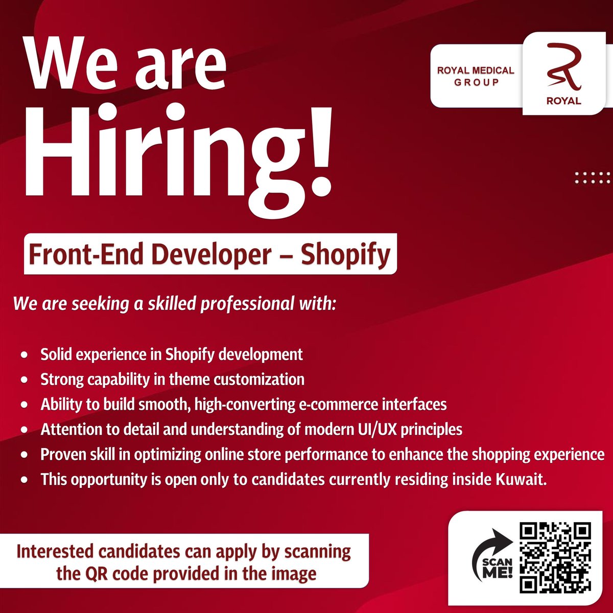 thejobyard's tweet image. 📍Hiring is for candidates currently residing inside Kuwait only

Royal Medical Group is looking for a Front-End Developer – Shopify

#HiringInKuwait #KuwaitJobs #FrontendDeveloper #ShopifyDeveloper #TheJobYardKuwait