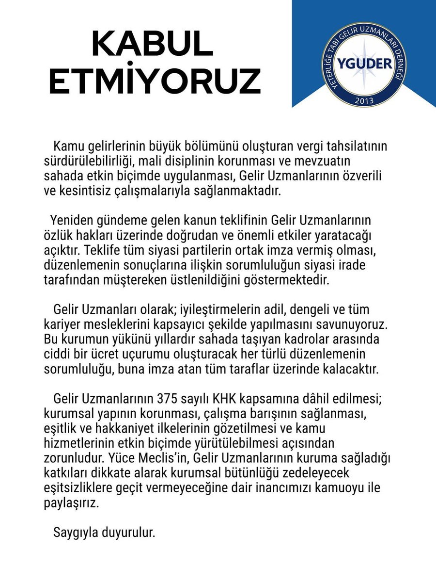 Yeterliğe Tabi Gelir Uzmanları Derneği (@yguder2013) on Twitter photo 