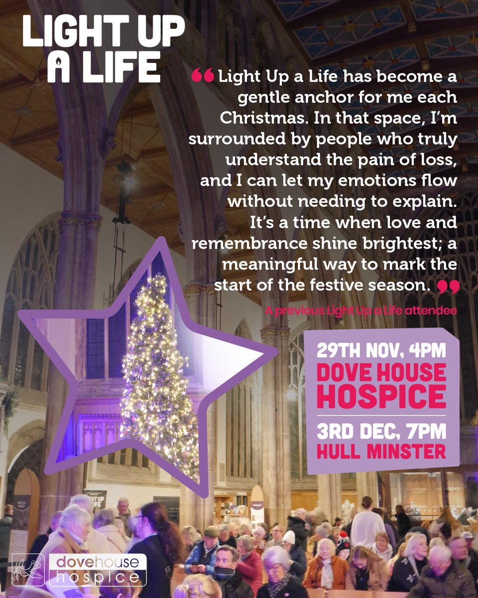 HullMinster's tweet image. At Hull Minster we are honoured to once again be conducting the Dove House Light up a Life service. Light Up a Life provides the perfect opportunity to remember those you have lost. Visit ow.ly/J0TT50Xqlij 🕊️❄️